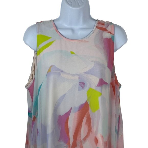 Calvin Klein Pastel Sheer Shift Dress Watercolor Women's Size 14 Spring Flowy - Picture 3 of 7